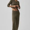 Yün Kaşmir High-Waist New Class Geniş Paça Pantolon - Zeytin Ağacı
