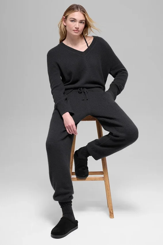 Yün Kaşmir High-Waist New Class Jogger - Siyah