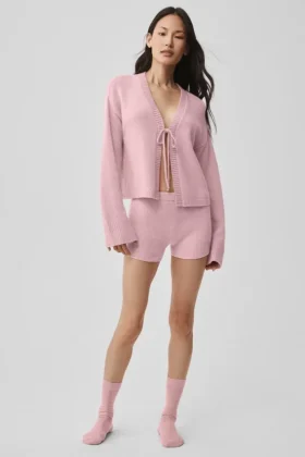 Yün Kaşmir Nervürlü Noble Şort - Vintage Pembe