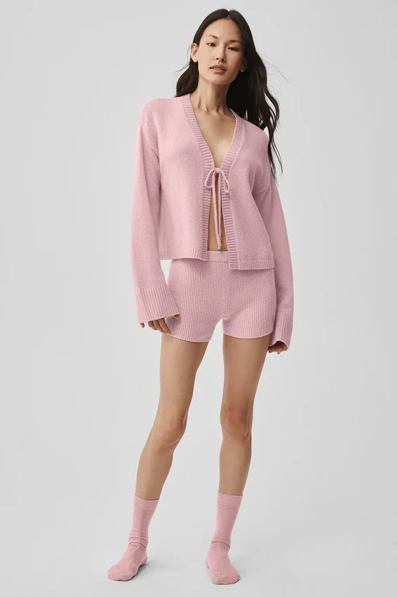 Yün Kaşmir Nervürlü Noble Şort - Vintage Pembe