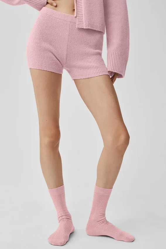 Yün Kaşmir Nervürlü Noble Şort - Vintage Pembe