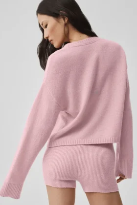 Yün Kaşmir New Class Bağcıklı Hırka – Vintage Pembe