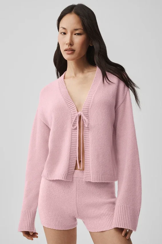 Yün Kaşmir New Class Bağcıklı Hırka - Vintage Pembe