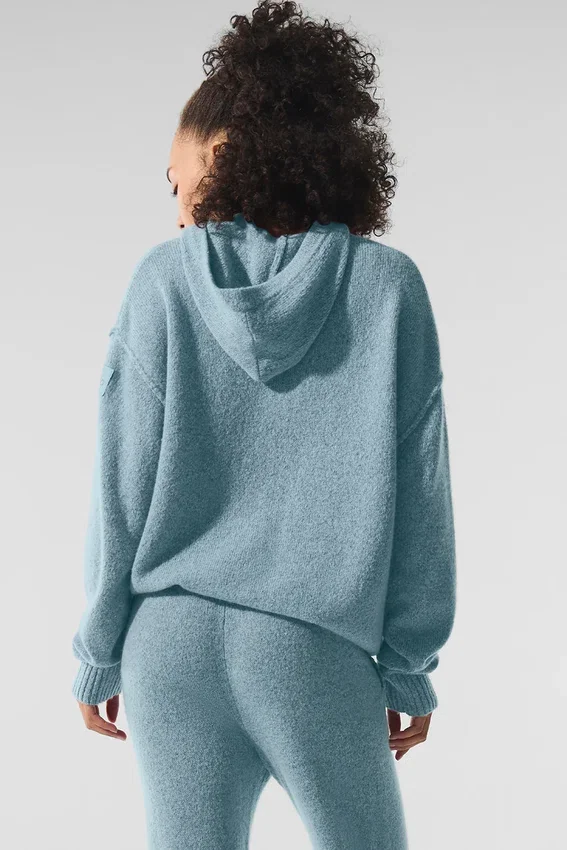 Yün Kaşmir New Class Kapüşonlu Sweatshirt - Göksel Mavi Granit Melanj