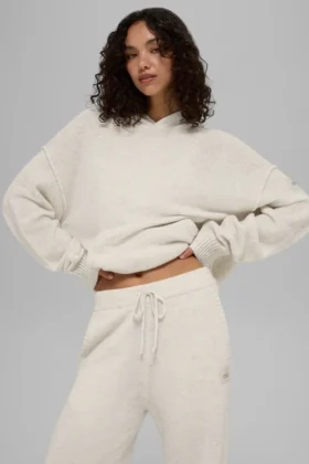 Yün Kaşmir New Class Kapüşonlu Sweatshirt - Kemik Rengi Melanj