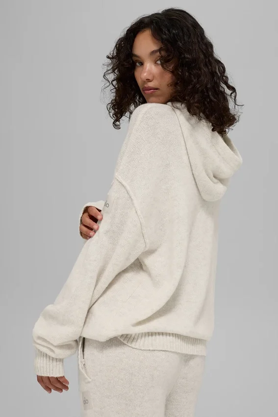 Yün Kaşmir New Class Kapüşonlu Sweatshirt - Kemik Rengi Melanj