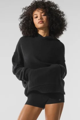 Yün Kaşmir New Class Kapüşonlu Sweatshirt - Siyah