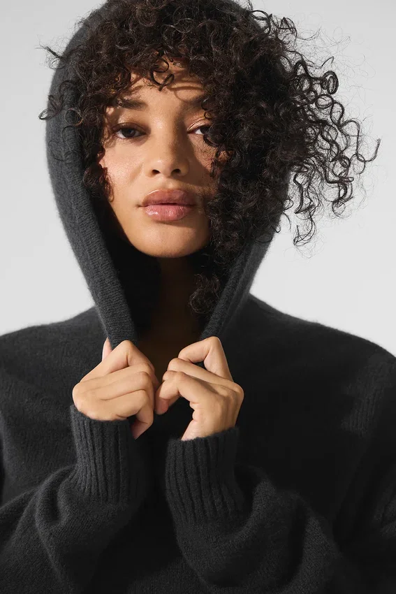 Yün Kaşmir New Class Kapüşonlu Sweatshirt - Siyah