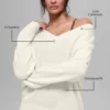 Yün Kaşmir New Class Oversized V Yaka Kazak - Fildişi