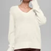 Yün Kaşmir New Class Oversized V Yaka Kazak - Fildişi
