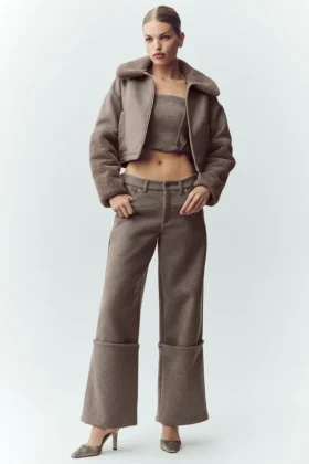 Yün Karışımlı Nightcap Geniş Paça Pantolon - Alpine Cocoa Heather