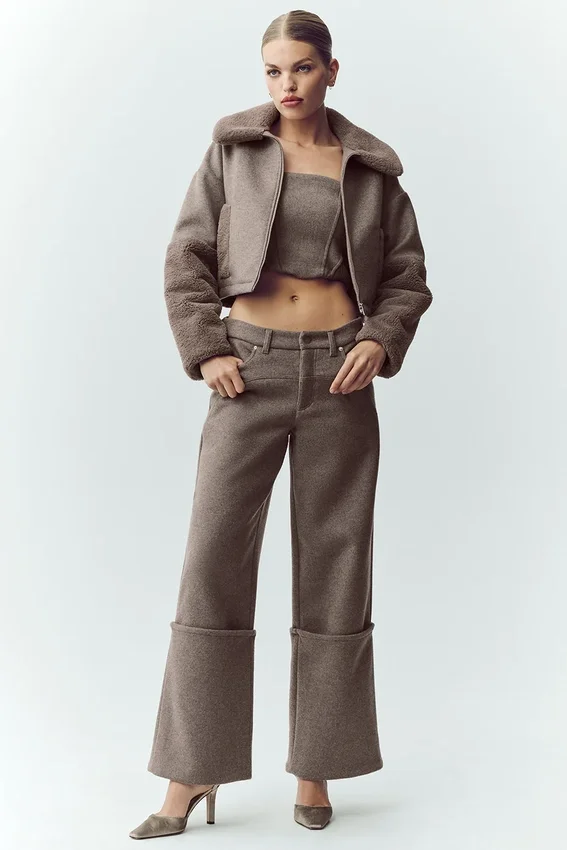 Yün Karışımlı Nightcap Geniş Paça Pantolon - Alpine Cocoa Heather