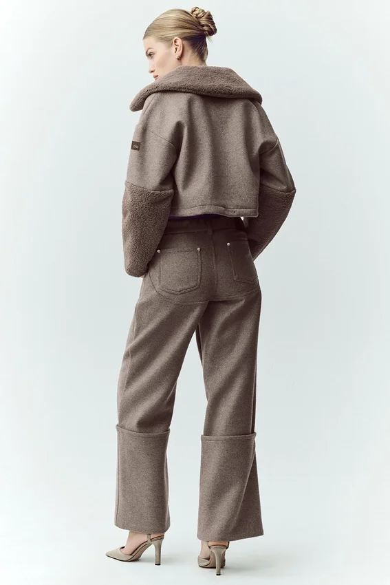 Yün Karışımlı Nightcap Geniş Paça Pantolon - Alpine Cocoa Heather
